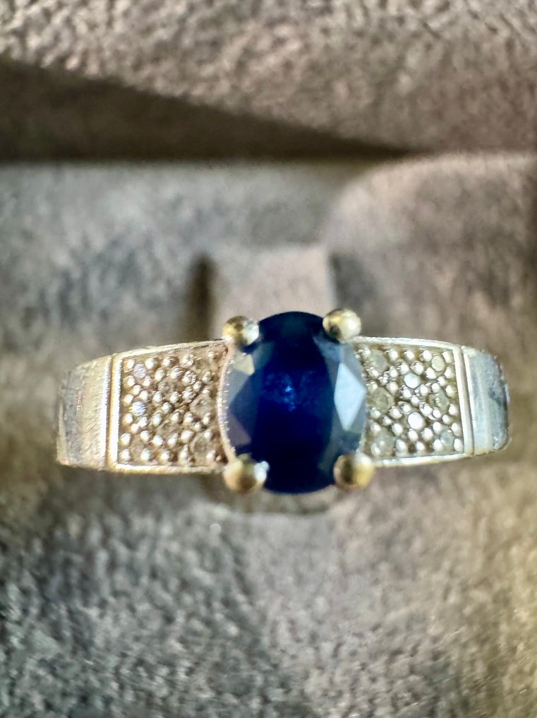 Ohne mindestpreis - Ring - 18 kt Weißgold Saphir - Diamant #4.3