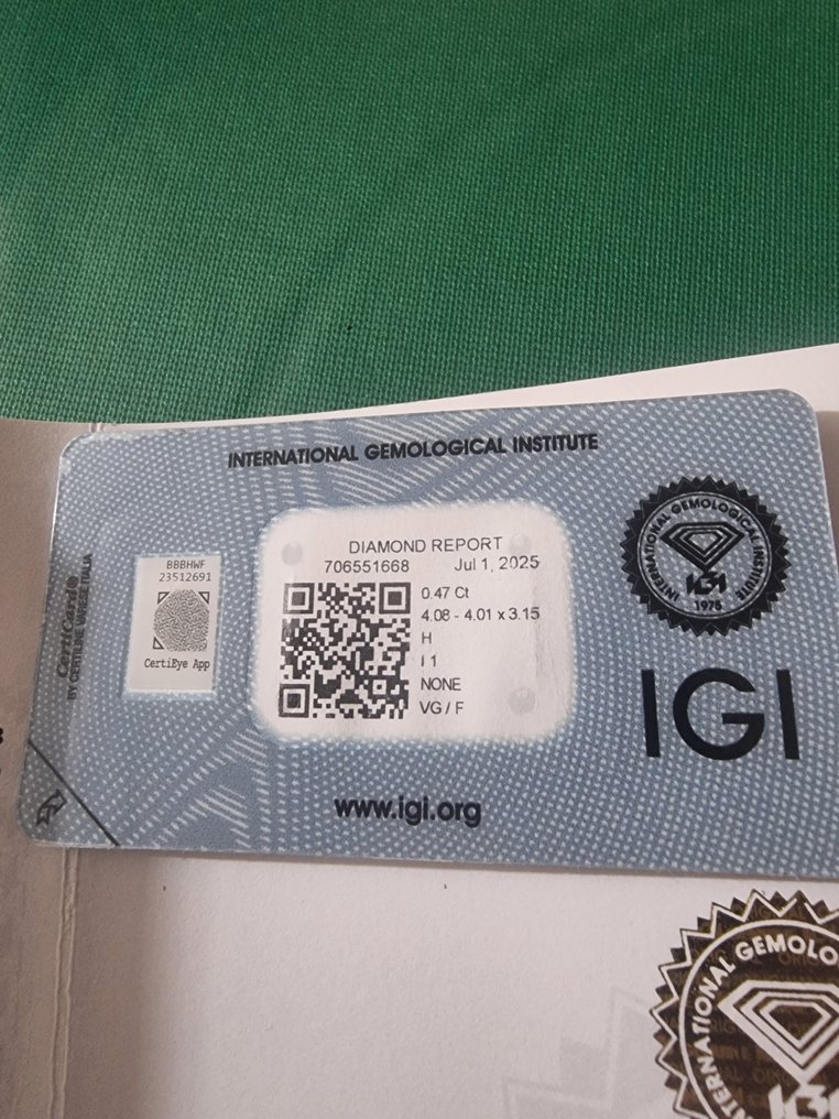 1 pcs Diamond (Natural) - 0.47 ct - H - I1 - International Gemological Institute (IGI) #3.2