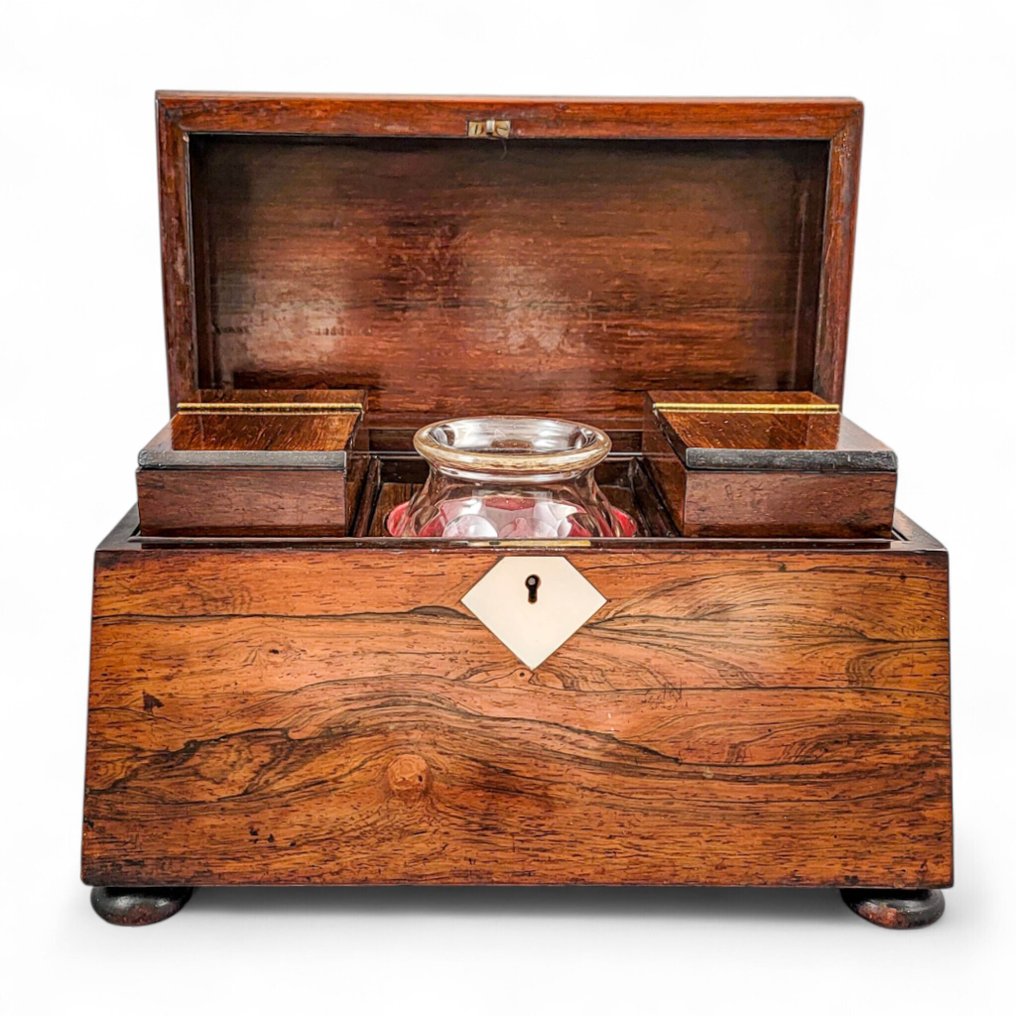 Large Regency rosewood sarcophagus tea caddy with original cut-glass bowl - Pojemnik na herbatę (2) - Palisander #2.1