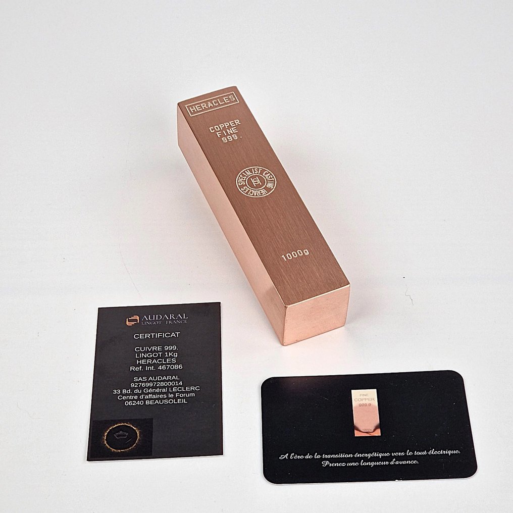 1 kilogram .999 - Copper - Fonderie Heracles - France - Sealed & with certificate  (No reserve price) #1.0