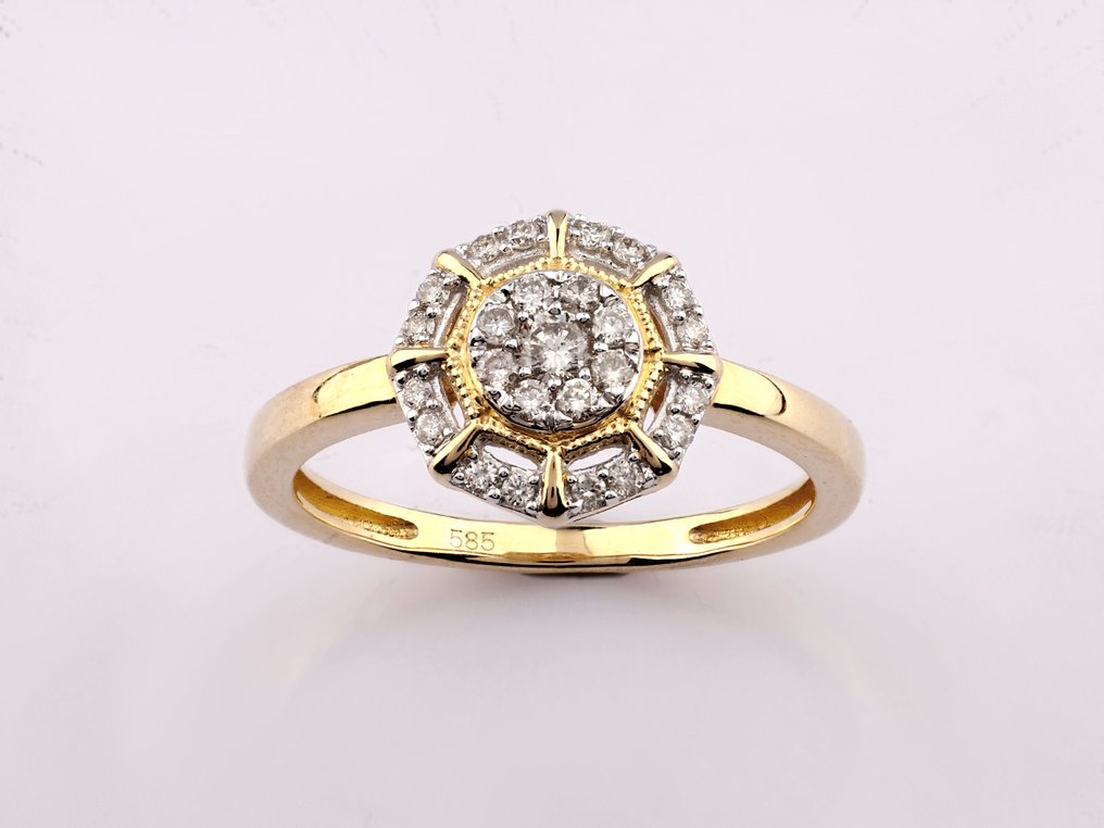 Sormus - 14 kt. Keltakulta - 0.25ct. tw. Timantti (Luonnollinen) #1.0