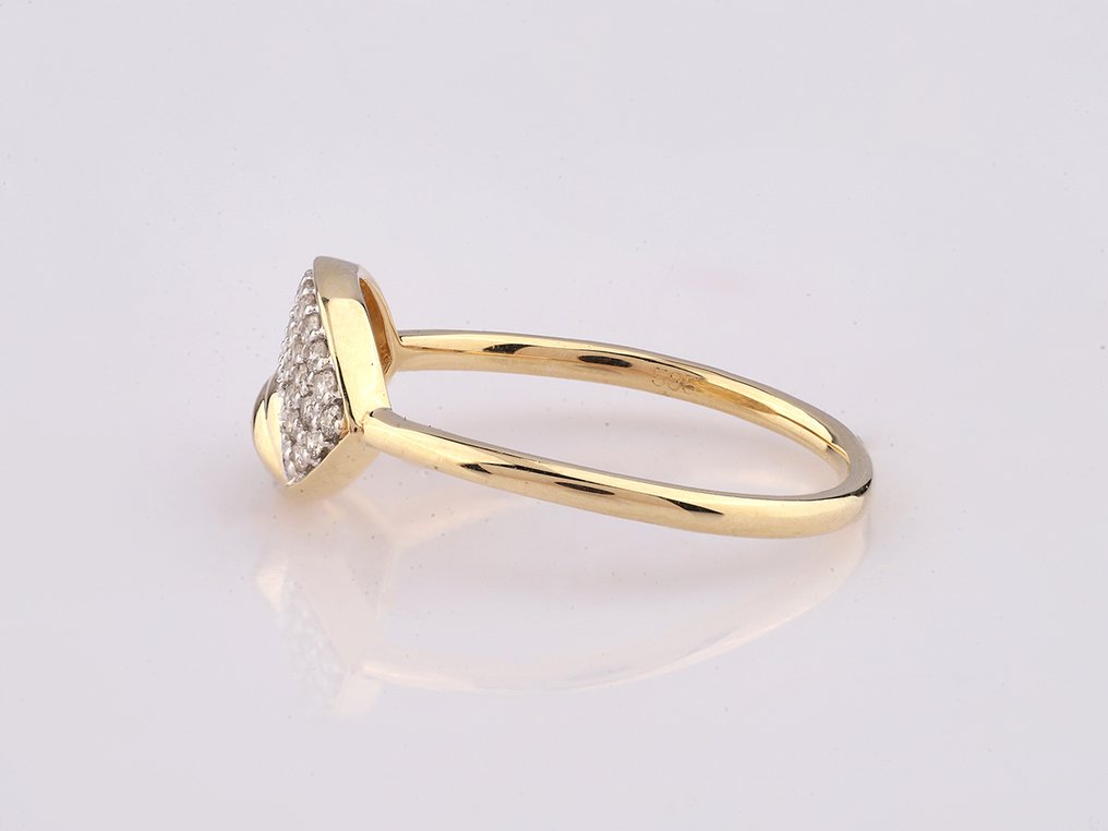 Bague - 14 carats Or jaune -  0.20ct. tw. Diamant (Naturelle)  #3.2