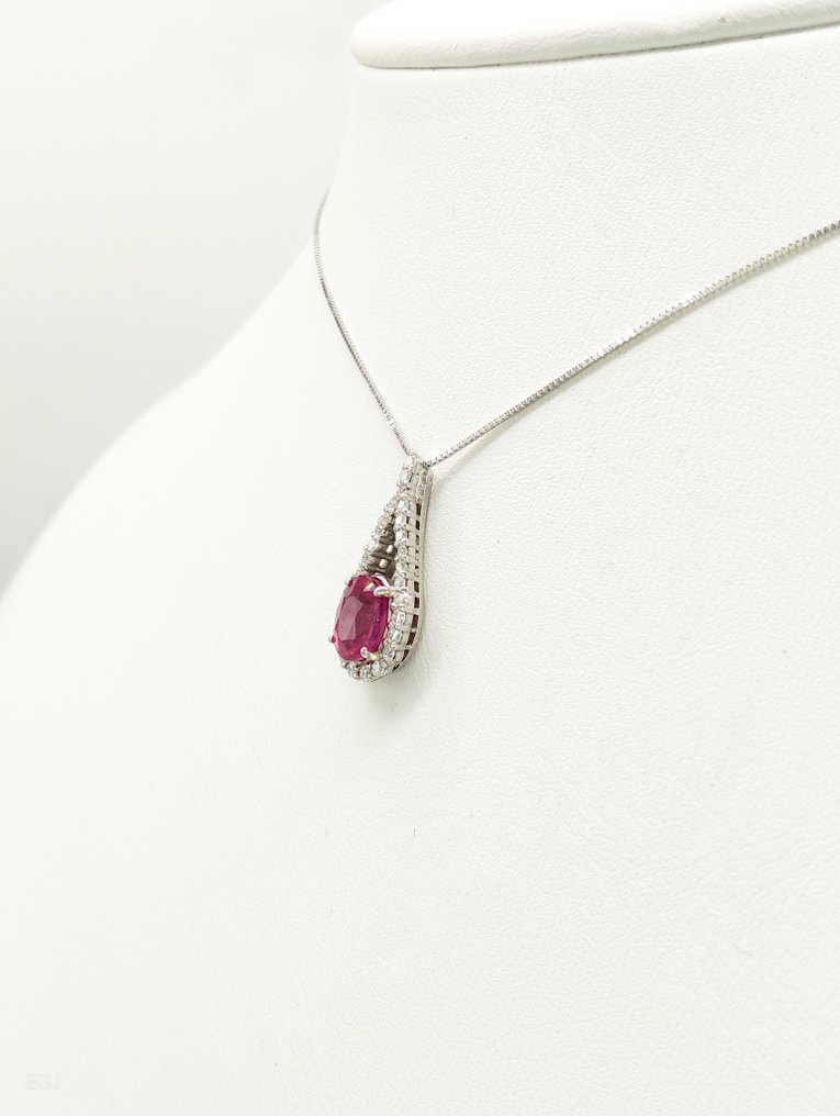 沒有保留價 - 頸鏈 - 14 克拉 白金 紅寶石 - 鉆石 #3.2