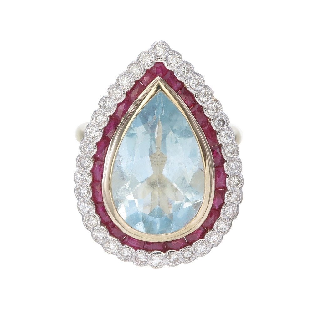 Δαχτυλίδι - 14 καράτια Κίτρινο χρυσό - 8.57ct. tw. Διάφοροι πολύτιμοι λίθοι - Διαμάντι - Πιστοποιητικό GFCO #1.0