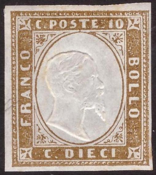 State Italiene Antice - Sardinia 1861 - 10 c. Bruno Cioccolato deschis, a doua tablă, cauciuc original, cu urmă de linguellă. - Sassone 14Ck #1.0