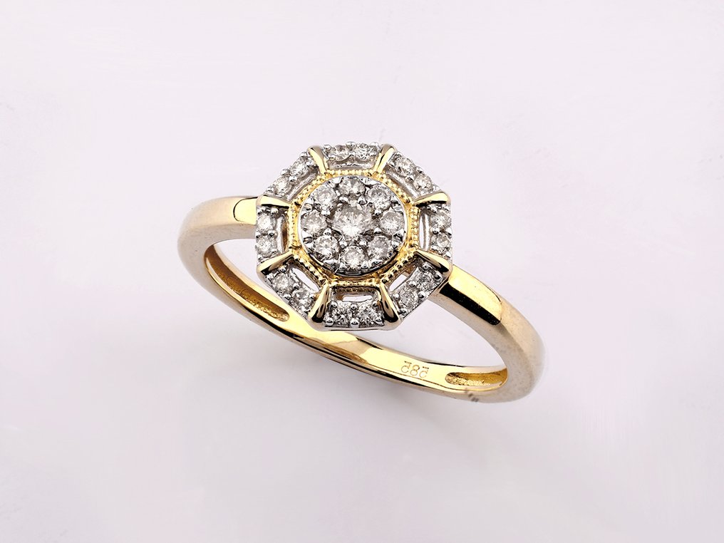 Sormus - 14 kt. Keltakulta - 0.25ct. tw. Timantti (Luonnollinen) #1.0