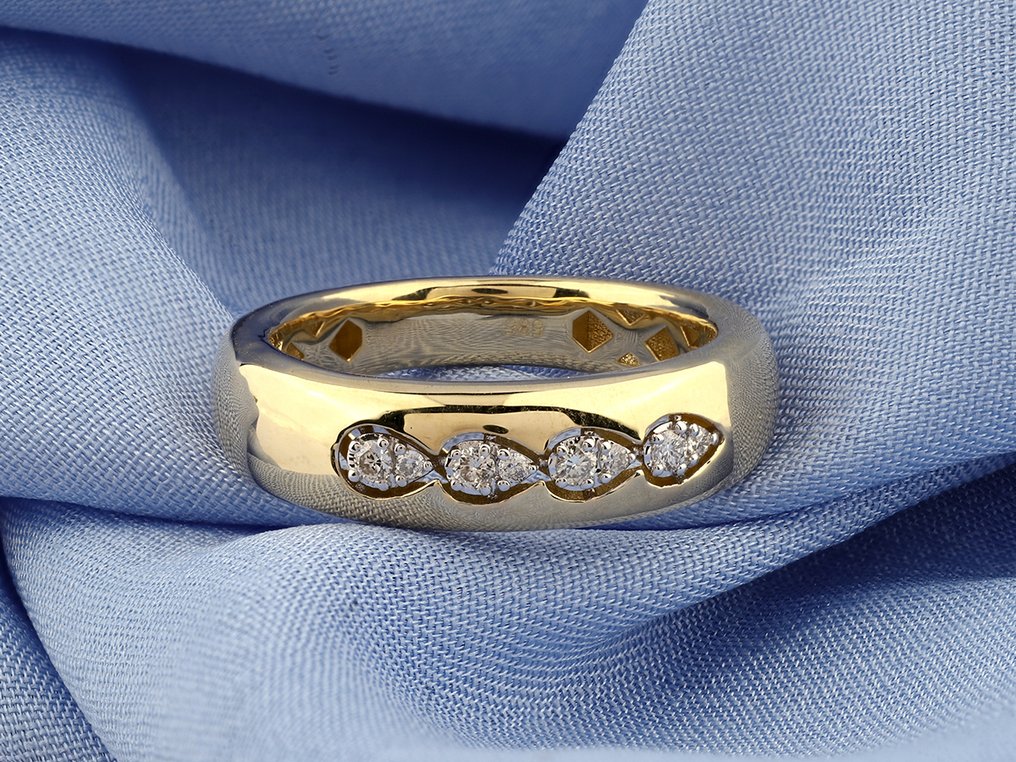 戒指 - 14 克拉 黃金 -  0.10ct. tw. 鉆石 (天然)  #1.0