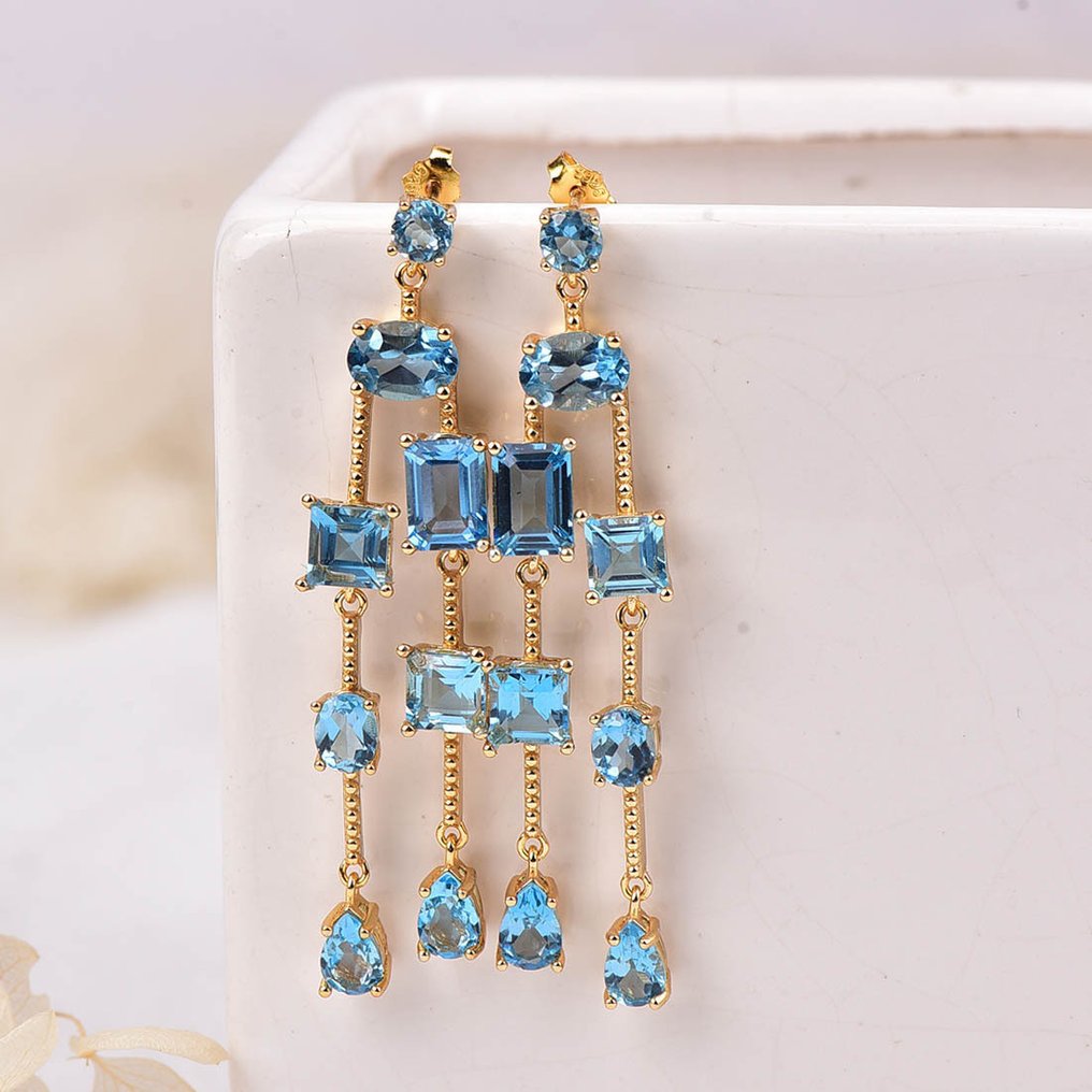 Fără preț de rezervă - Cercei Argint - Topaz - Certificat #1.0