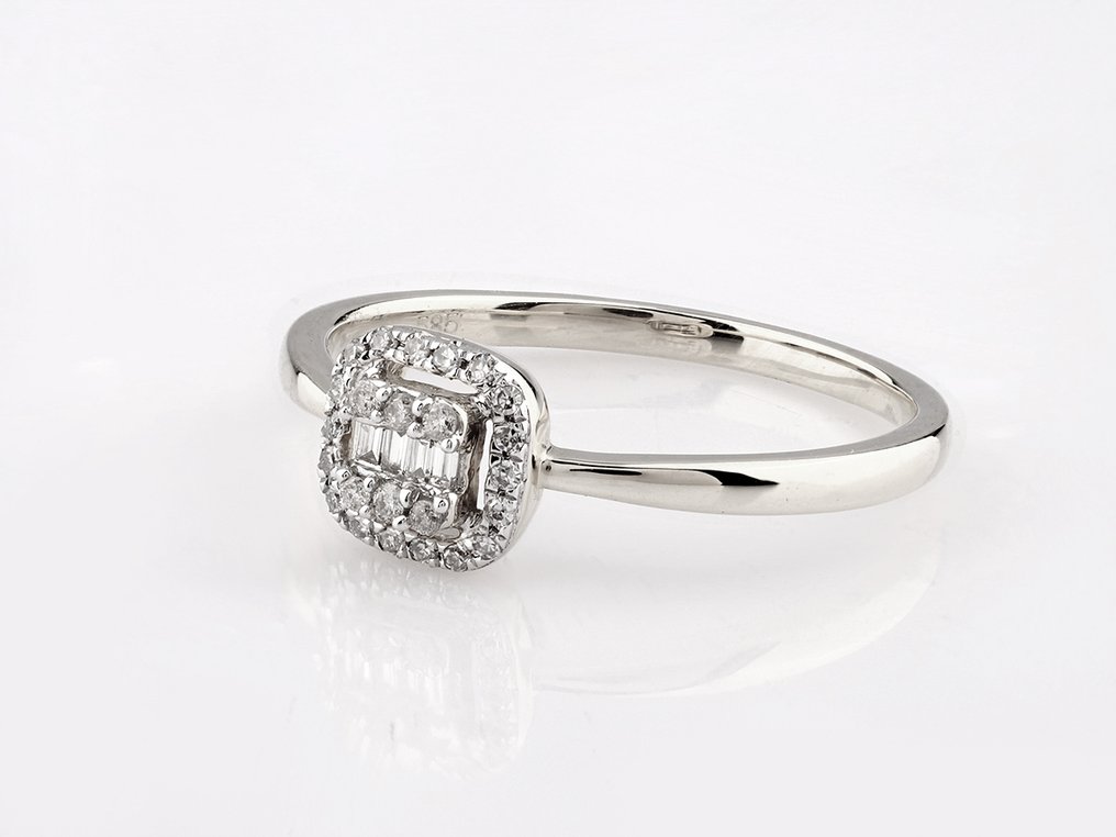 戒指 - 14 克拉 白金 -  0.12ct. tw. 鉆石 (天然)  #4.3