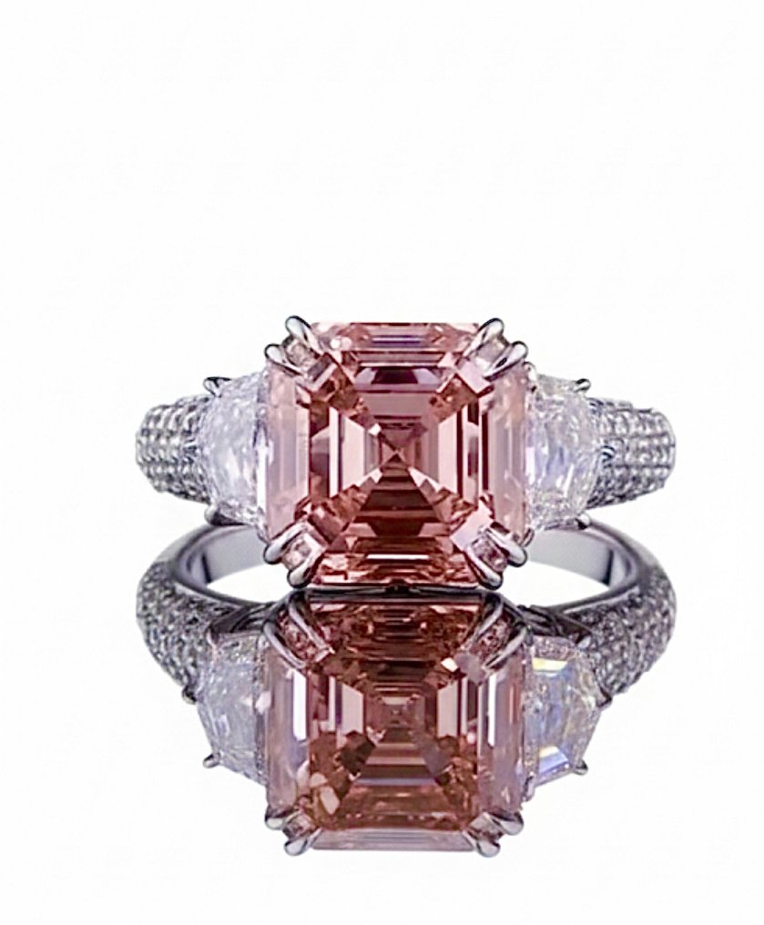 Ring - 18 karaat Witgoud - 5.89ct. tw. Roze Diamant (Fancy gekleurde, lab-grown diamant) - Diamant #1.0