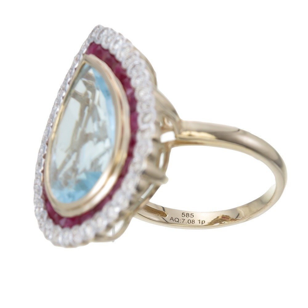 Δαχτυλίδι - 14 καράτια Κίτρινο χρυσό - 8.57ct. tw. Διάφοροι πολύτιμοι λίθοι - Διαμάντι - Πιστοποιητικό GFCO #4.3