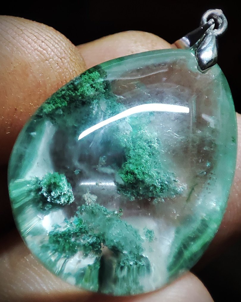 Πολύ όμορφο σπάνιο κρεμαστό με κρύσταλλο Phantom Quartz, ασημένιο κούμπωμα 925, δωρεάν αποστολή - Κρεμαστό κόσμημα #3.2