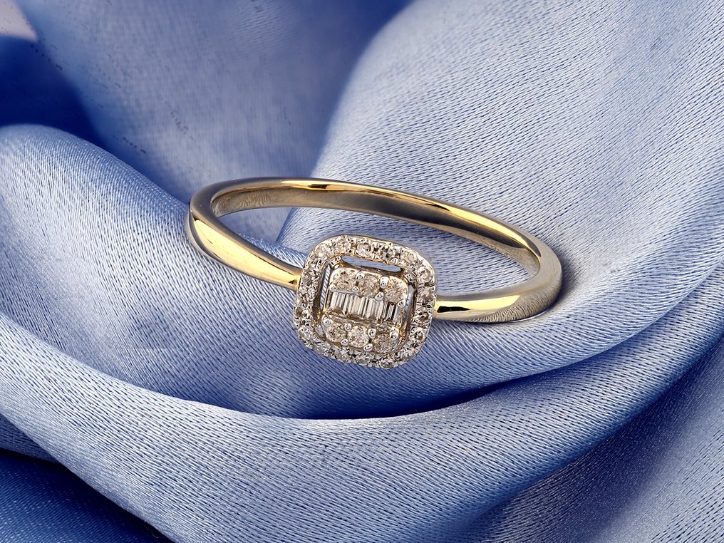 戒指 - 14K包金 黄金 -  0.12ct. tw. 钻石 (天然)  #2.1