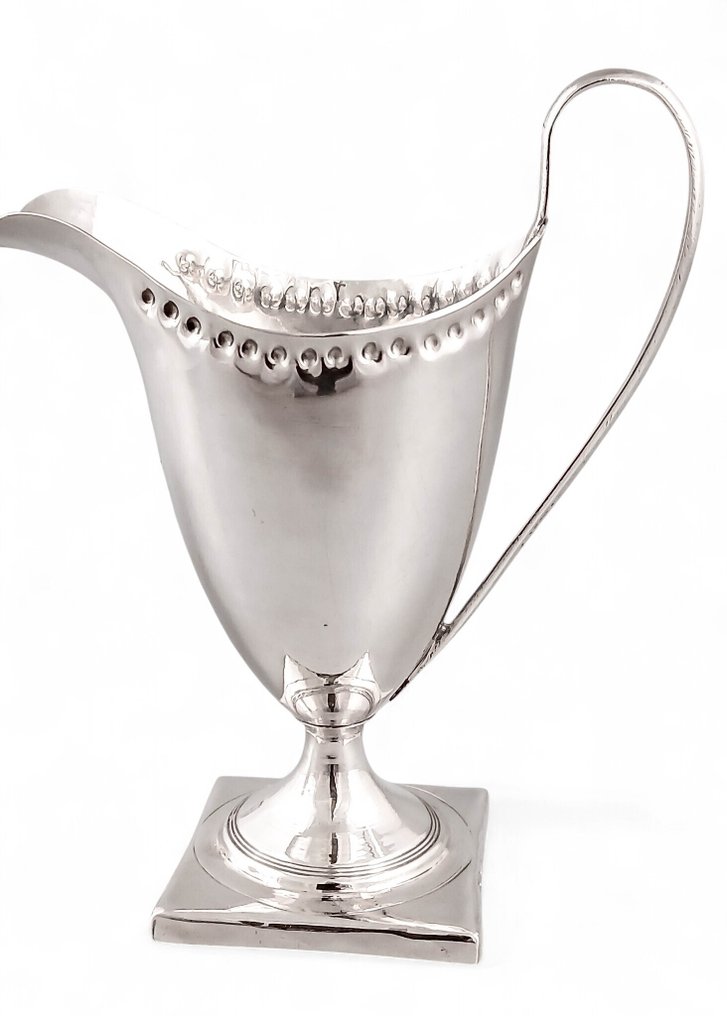 Georgian sterling silver cream jug with beaded rim and pedestal base - Samuel Godbehere & Edward Wigan (1796) - Bricchetto per il latte - .925 argento #2.1
