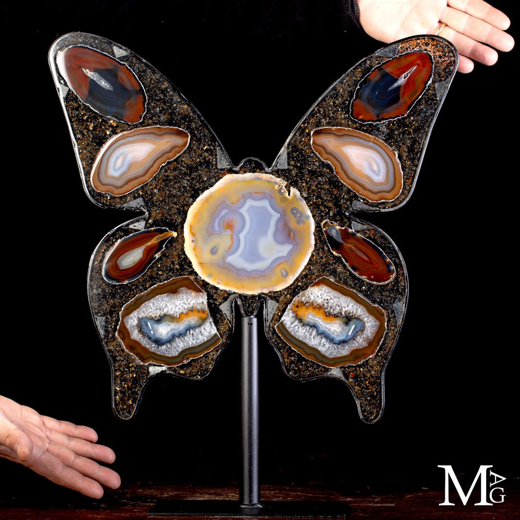 Natural Agate Slices in Resin Wonerful Butterfly Wings Agate Slices Mosaic - Unique Item - Altezza: 500 mm - Larghezza: 430 mm- 3700 g #1.0