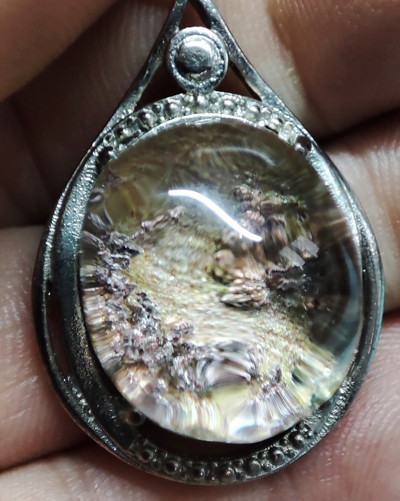 Sem Preço de Reserva – Colar Muito Bonito de Quartzo Phantom Natural em Prata 925 com Frete Grátis - Pingente #1.0