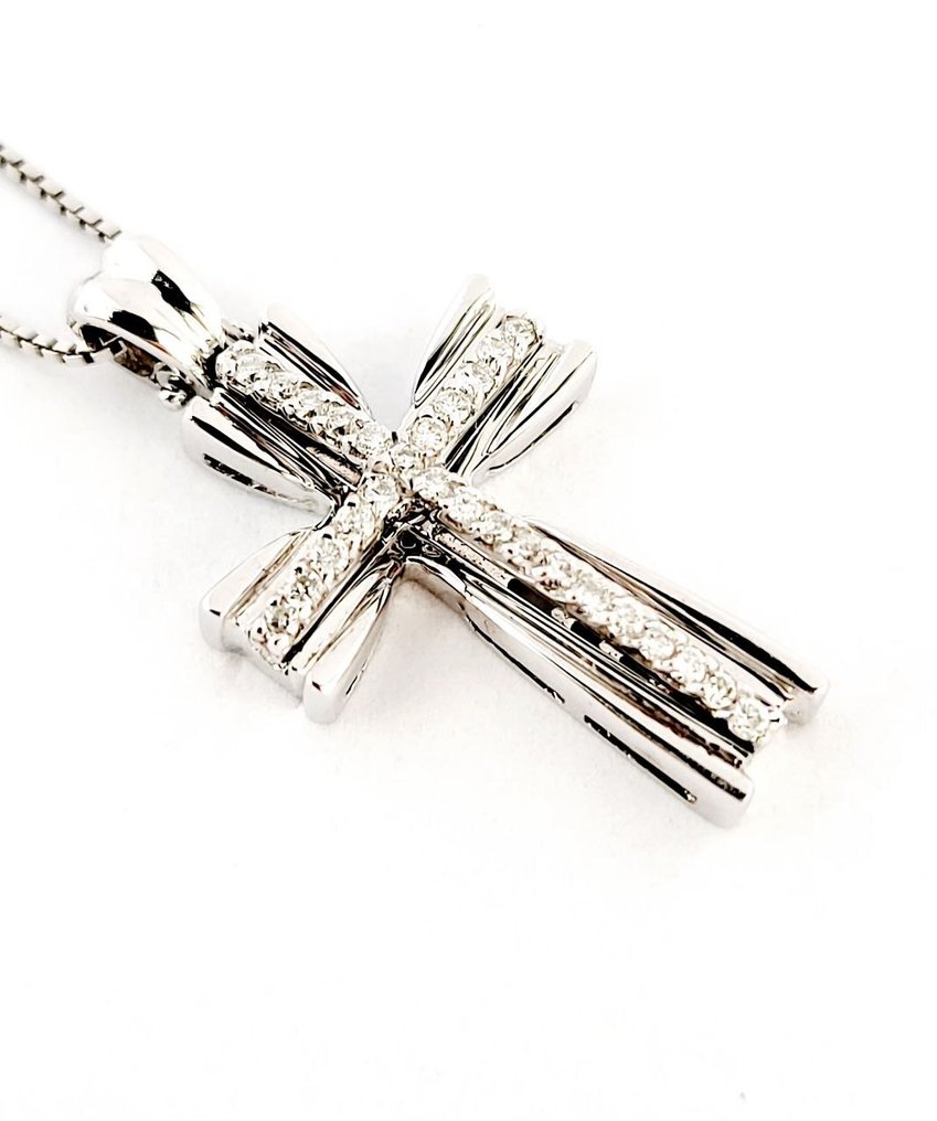 吊坠项链 - 18K包金 白金 -  0.30ct. tw. 钻石 (天然)  - 钻石 #1.0