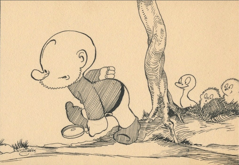 Dulieu, Jean - 1 große originale Zeichnung - Paulus de Boskabouter - Paulus wordt bespied.... - jaren 1950 #1.0