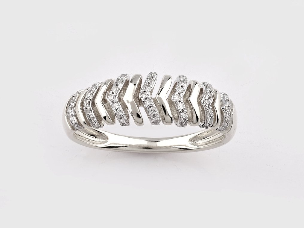 戒指 - 14K包金 白金 -  0.16ct. tw. 钻石 (天然)  #1.0