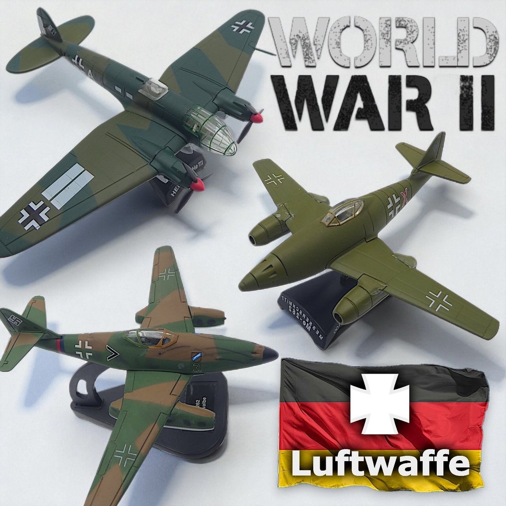 Luftwaffe (Germany) 1:72, 1:100, 1:140 - Modell militärt fordon (3) - Heinkel He 111 / Messerschmitt Me-262 / Messerschmitt Me 262 "Schwalbe" - World War II - Serie: "WIR.DIENEN.DEUTSCHLAND" #1.0