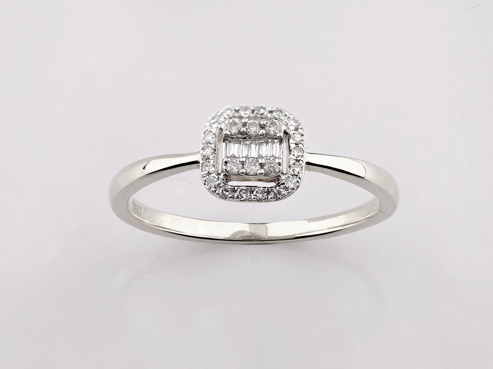 戒指 - 14 克拉 白金 -  0.12ct. tw. 鉆石 (天然)  #1.0