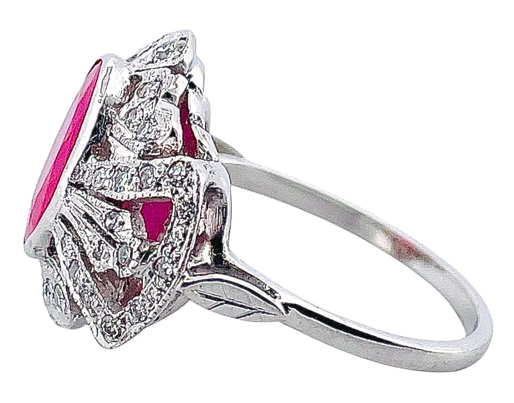 戒指 鉑金 紅寶石 - 鉆石 #4.3