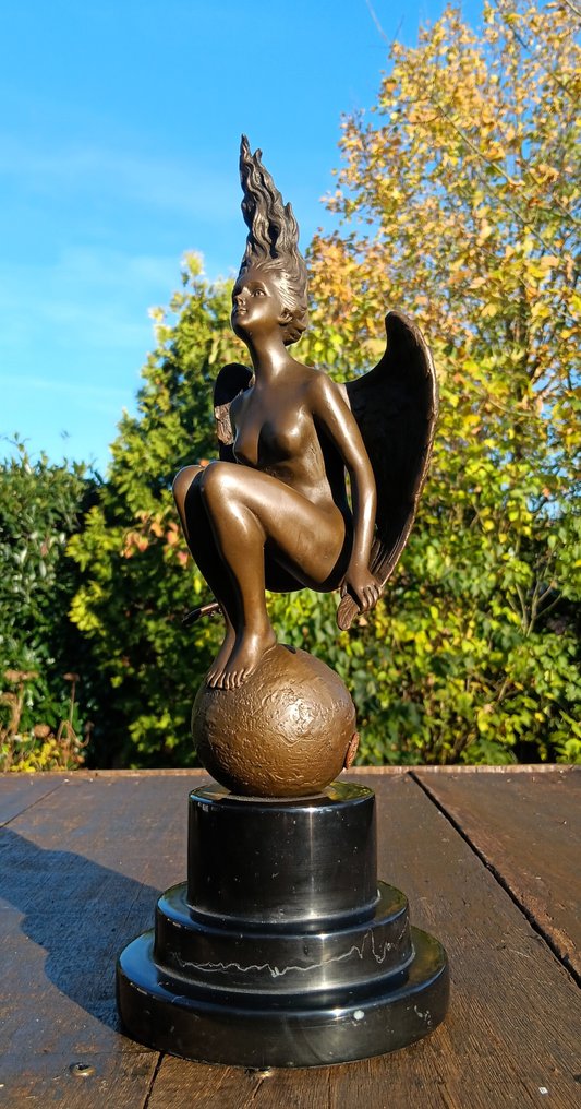 Skulptur, gevleugelde vrouw - 35 cm - bronse marmor #4.3