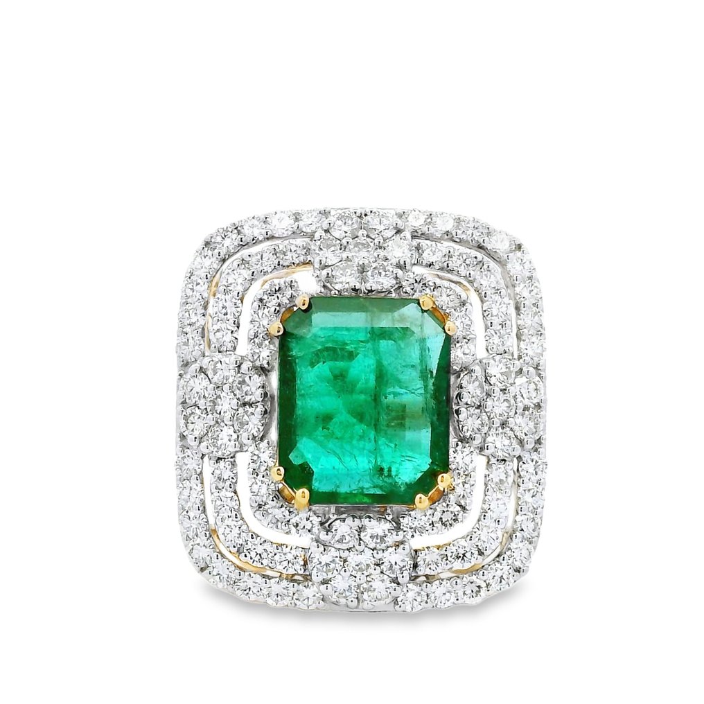 戒指 - 14 克拉 黃金, 镀铑 - 5.67ct. tw. 祖母綠 - 鉆石 - 14K 或 18K #1.0