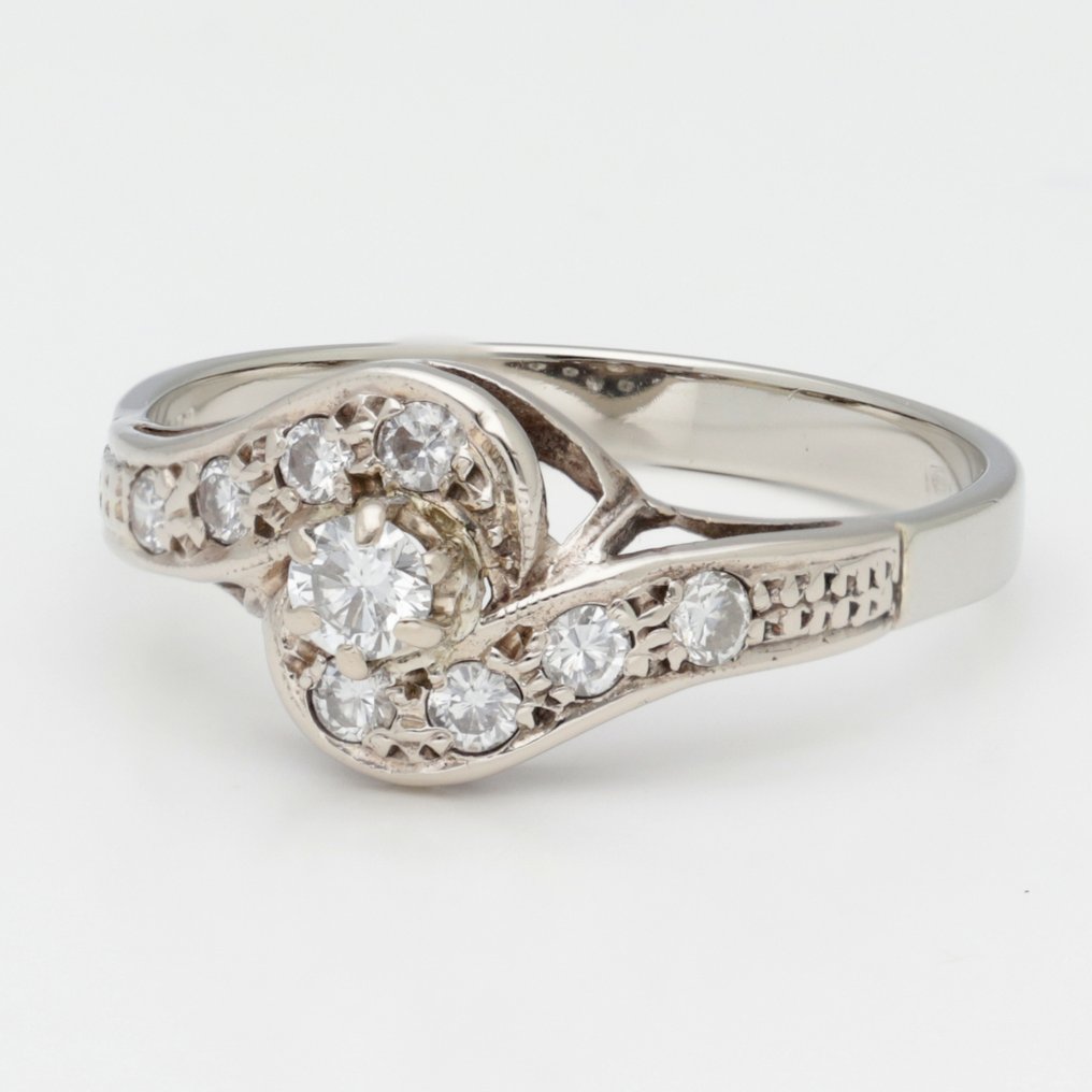 戒指 - 14 克拉 白金 鉆石 (天然)  #1.0