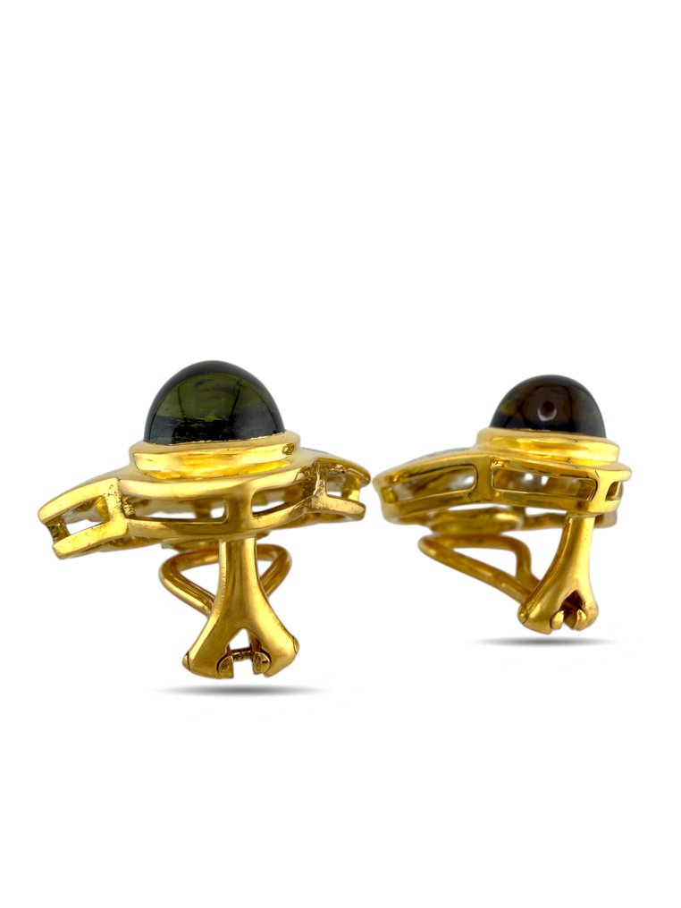 Boucles d'oreilles - 18 carats Platine, Or jaune, Boucles d'oreilles exclusives en or jaune 18 carats et platine avec peridot et coquillage #3.2