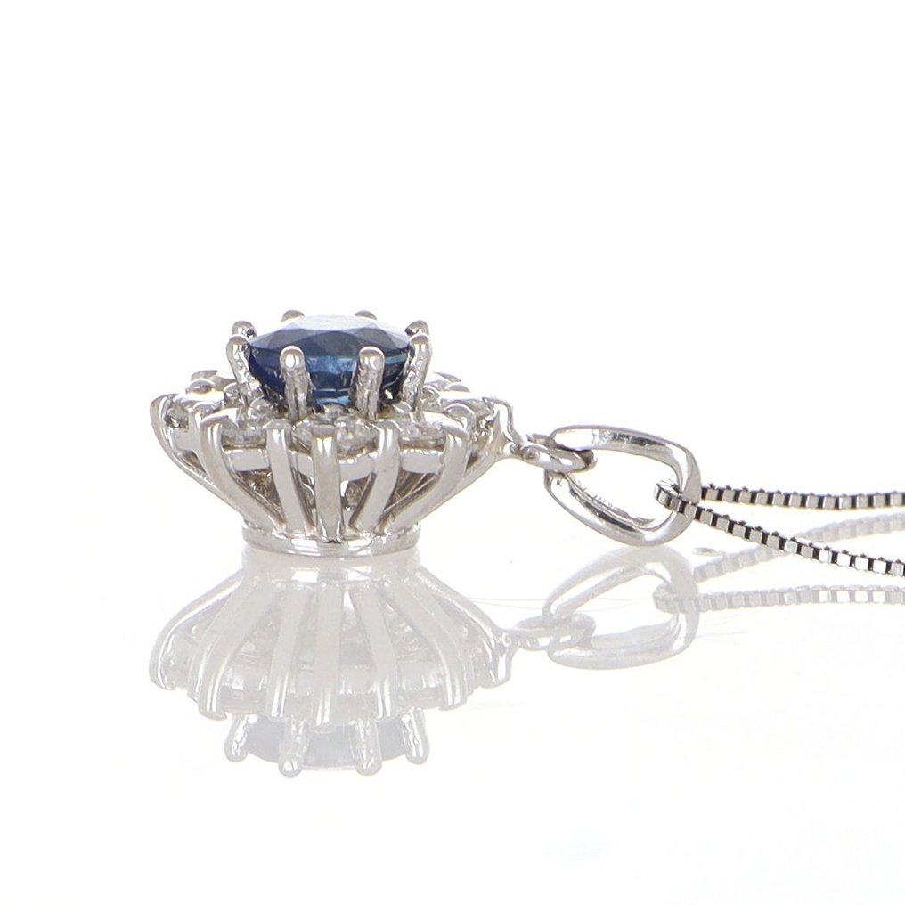 沒有保留價 - 頸鏈 - 18 克拉 白金 藍寶石 - 鉆石 #2.1