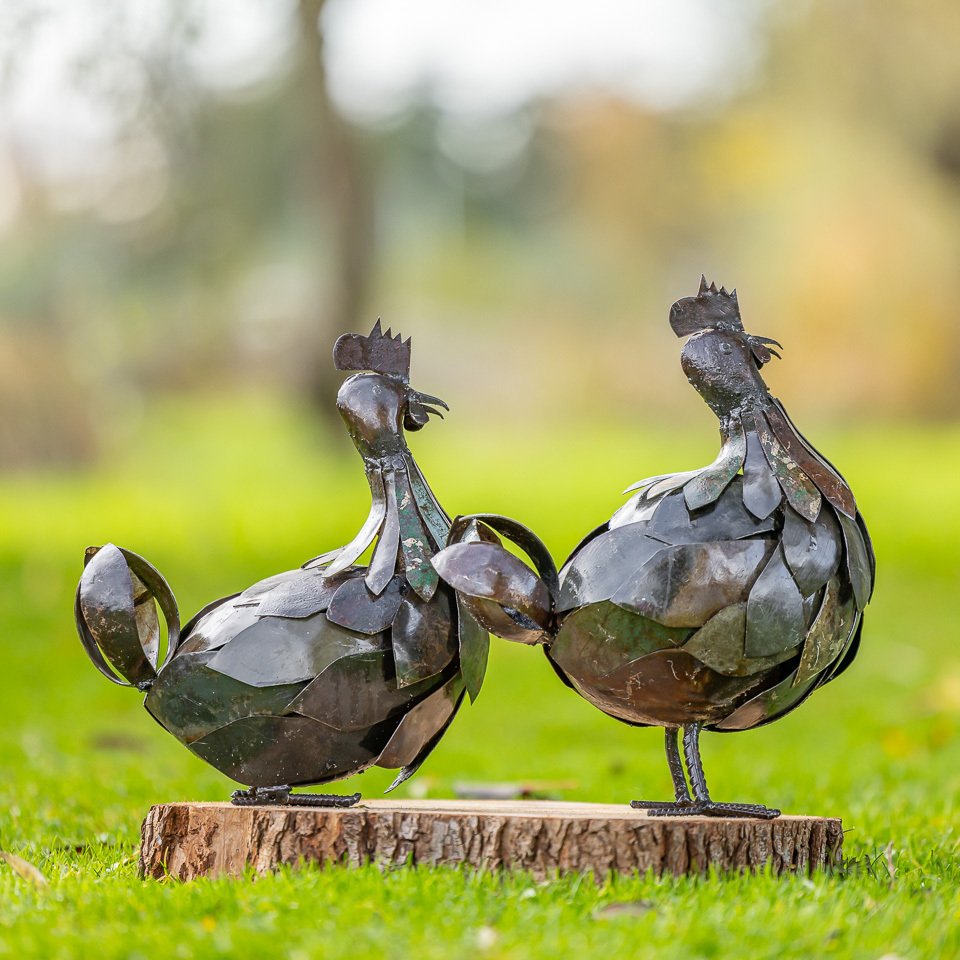 雕塑, Twee grote kippen - 350 mm - 金属 #1.0
