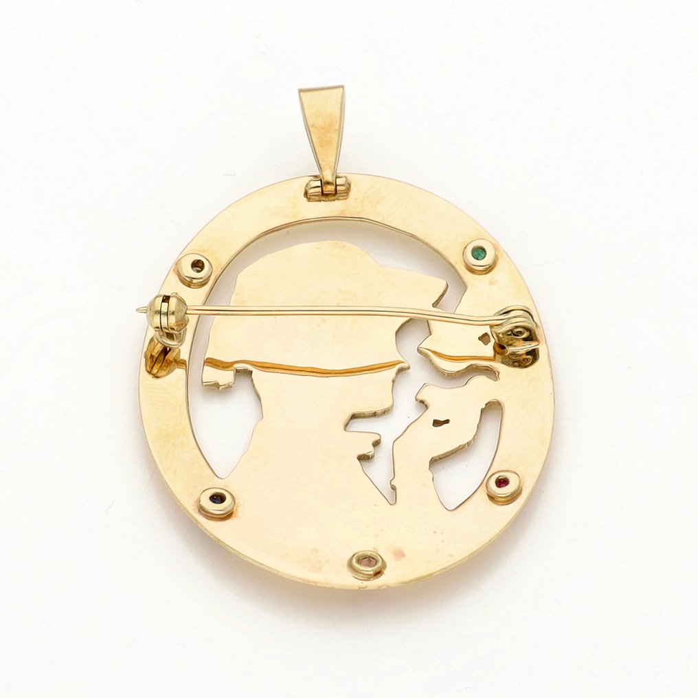 胸針 - 14 克拉 黃金 藍寶石 - 紅寶石 - 绿宝石/钻石/吊坠 #1.0