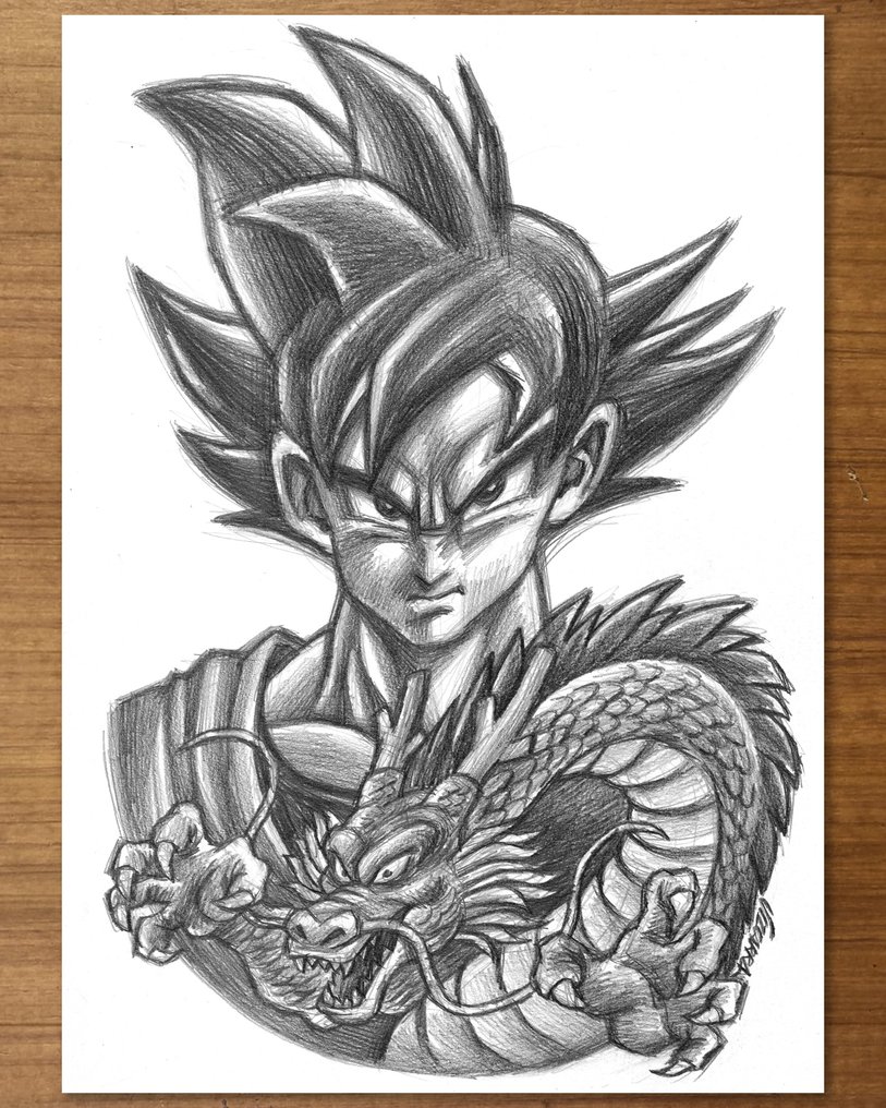 Joan Vizcarra Oryginalny ołówek - Goku & Shenron “Dragon Power” – Hand Signed #1.0