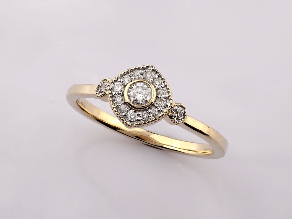 Δαχτυλίδι - 14 καράτια Κίτρινο χρυσό - 0.17ct. tw. Διαμάντι (Φυσικό) #1.0