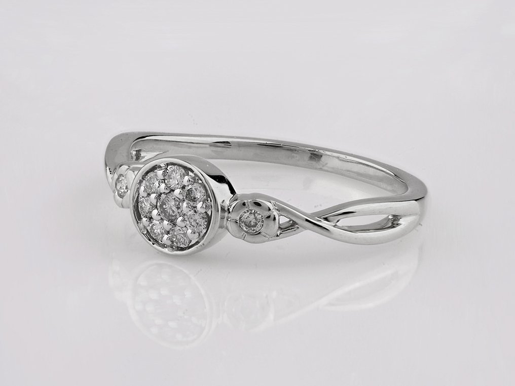 Sormus - 14 kt. Valkokulta - 0.14ct. tw. Timantti (Luonnollinen) #3.2