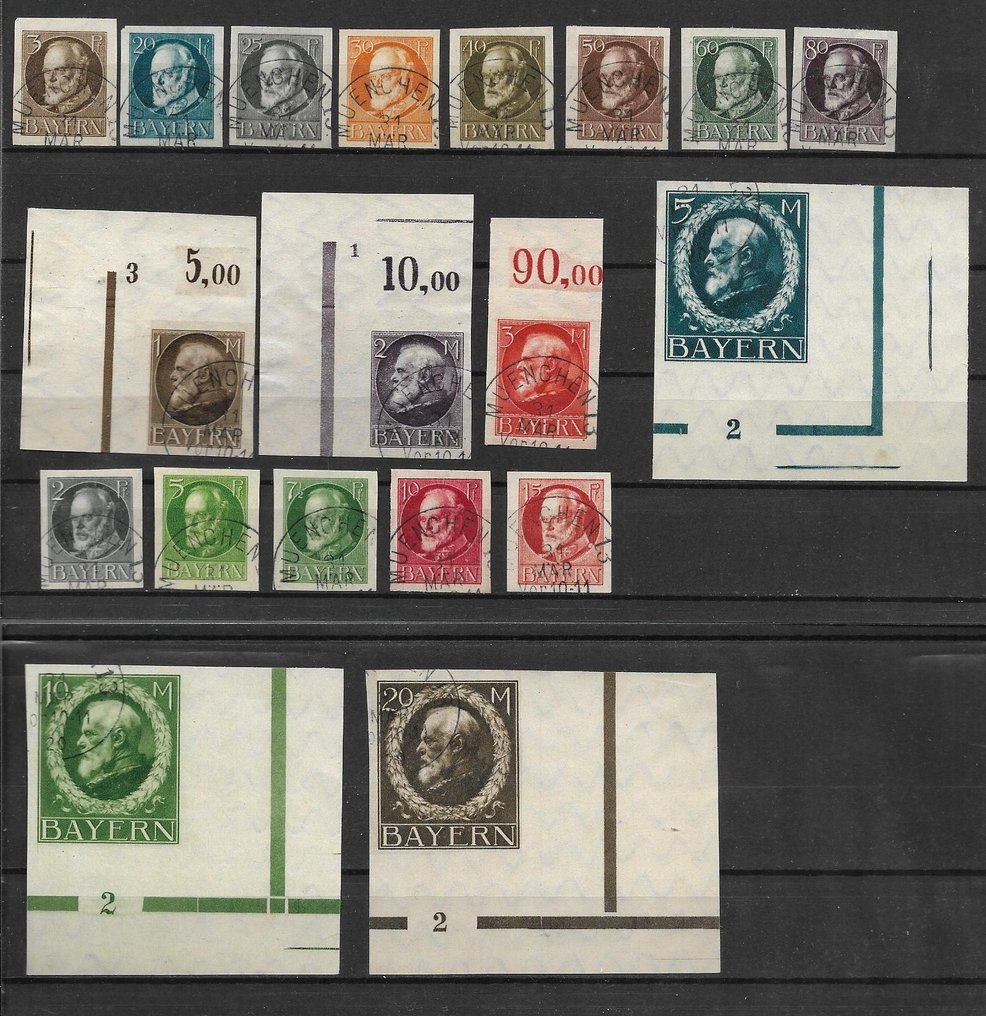 Cesarstwo Niemieckie 1916/1918 - Zestaw znaczków Bawarii - dawny stan niemiecki - nr 94 II B do 115 II B #1.0