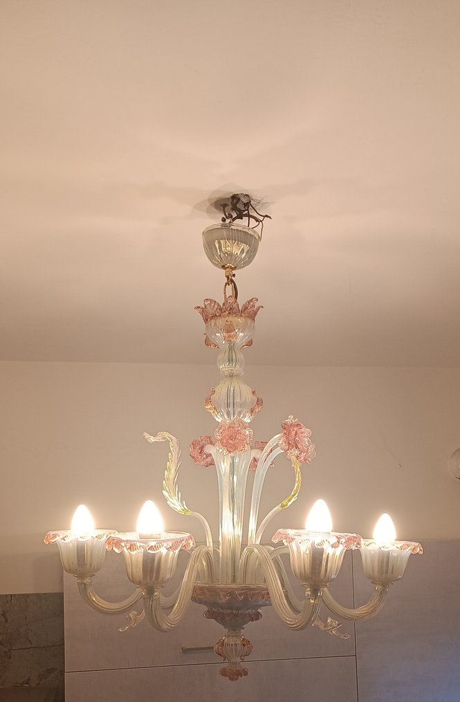 吊灯 - 穆拉诺乳白色吹制玻璃 #1.0