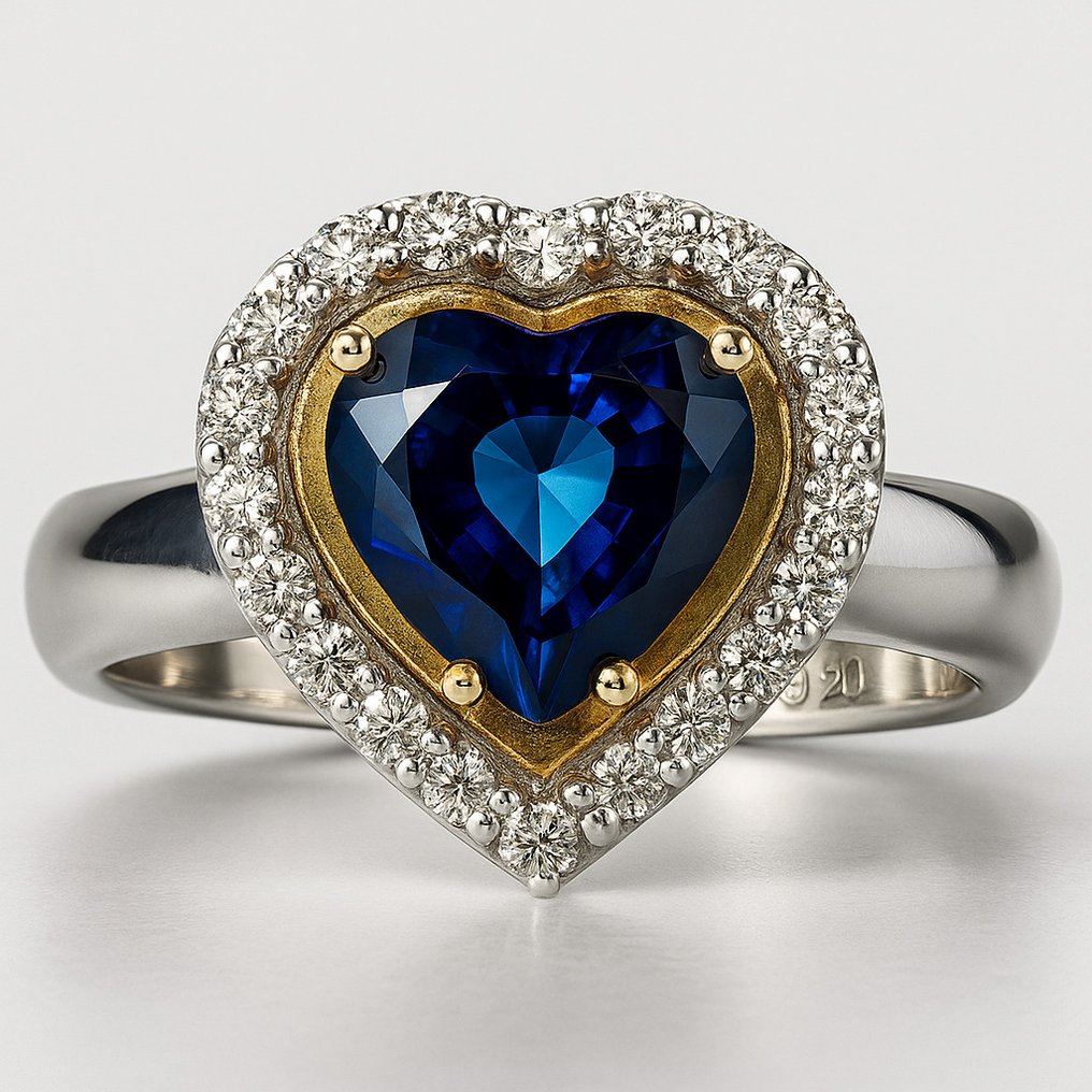 χωρίς τιμή ασφαλείας - Δαχτυλίδι - 18 καράτια Κίτρινο χρυσό, Ασημί - 1.93ct. tw. Ζαφείρι - Διαμάντι #2.1