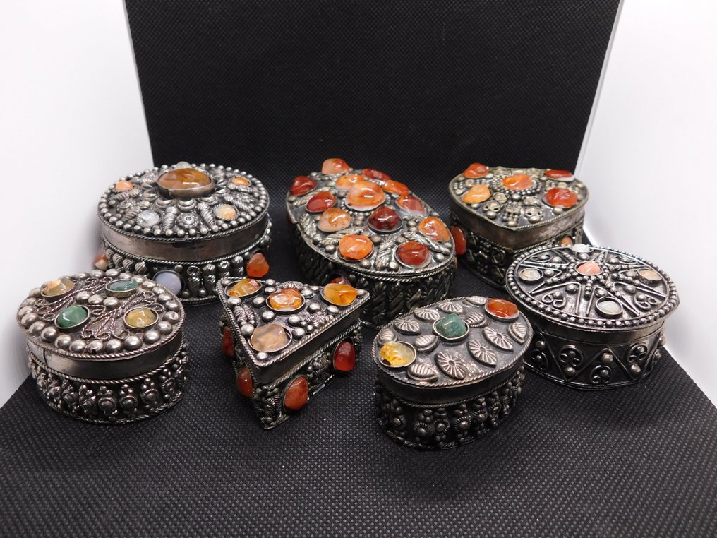 珠寶箱 (7) - 金屬, 絲絨, 瑪瑙 - 7个饰品盒 #1.0