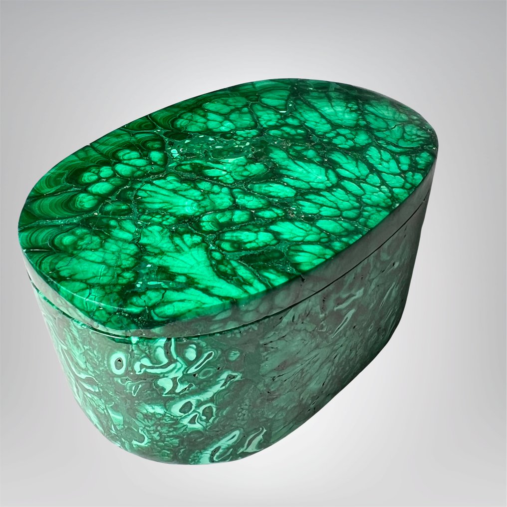 Pudełko z naturalnego malachitu z Konga o najwyższej jakości. pudełko - Wysokość: 40 mm - Szerokość: 80 mm- 260 g - (1) #1.0