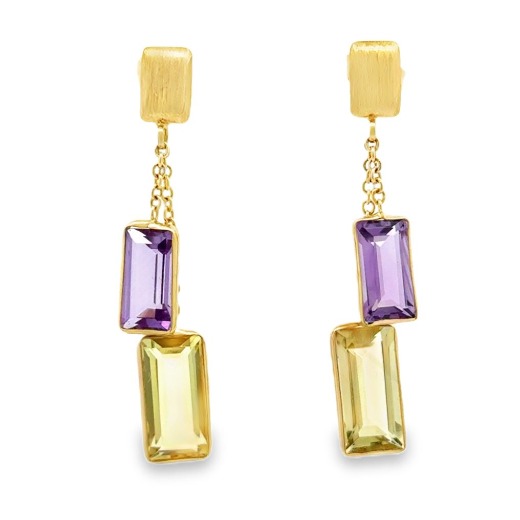 Zonder minimumprijs - Oorbellen - 14 karaat Geel goud - 3.00ct. tw. Olivijn - Amethist #1.0