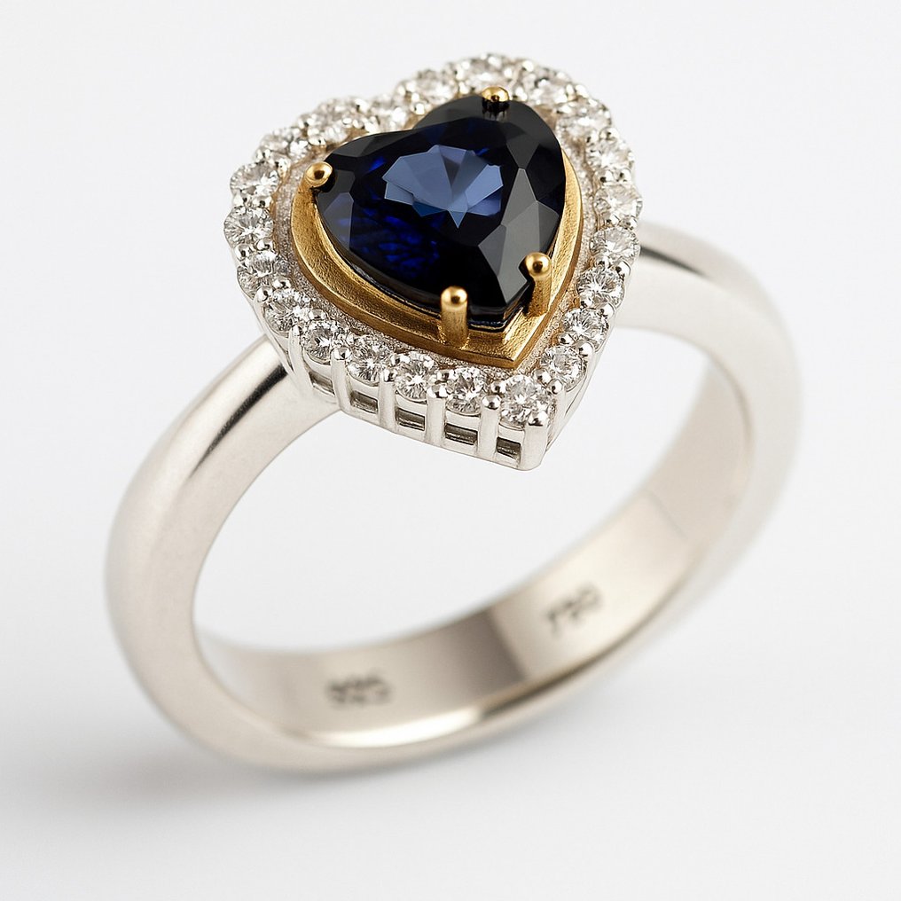 χωρίς τιμή ασφαλείας - Δαχτυλίδι - 18 καράτια Κίτρινο χρυσό, Ασημί - 1.93ct. tw. Ζαφείρι - Διαμάντι #4.3