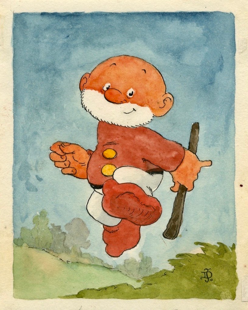 Dulieu, Jean - 1 Original colour drawing - Paulus de Boskabouter - Paulus is vrolijk en heeft er zin in - begin jaren 1960 #1.0