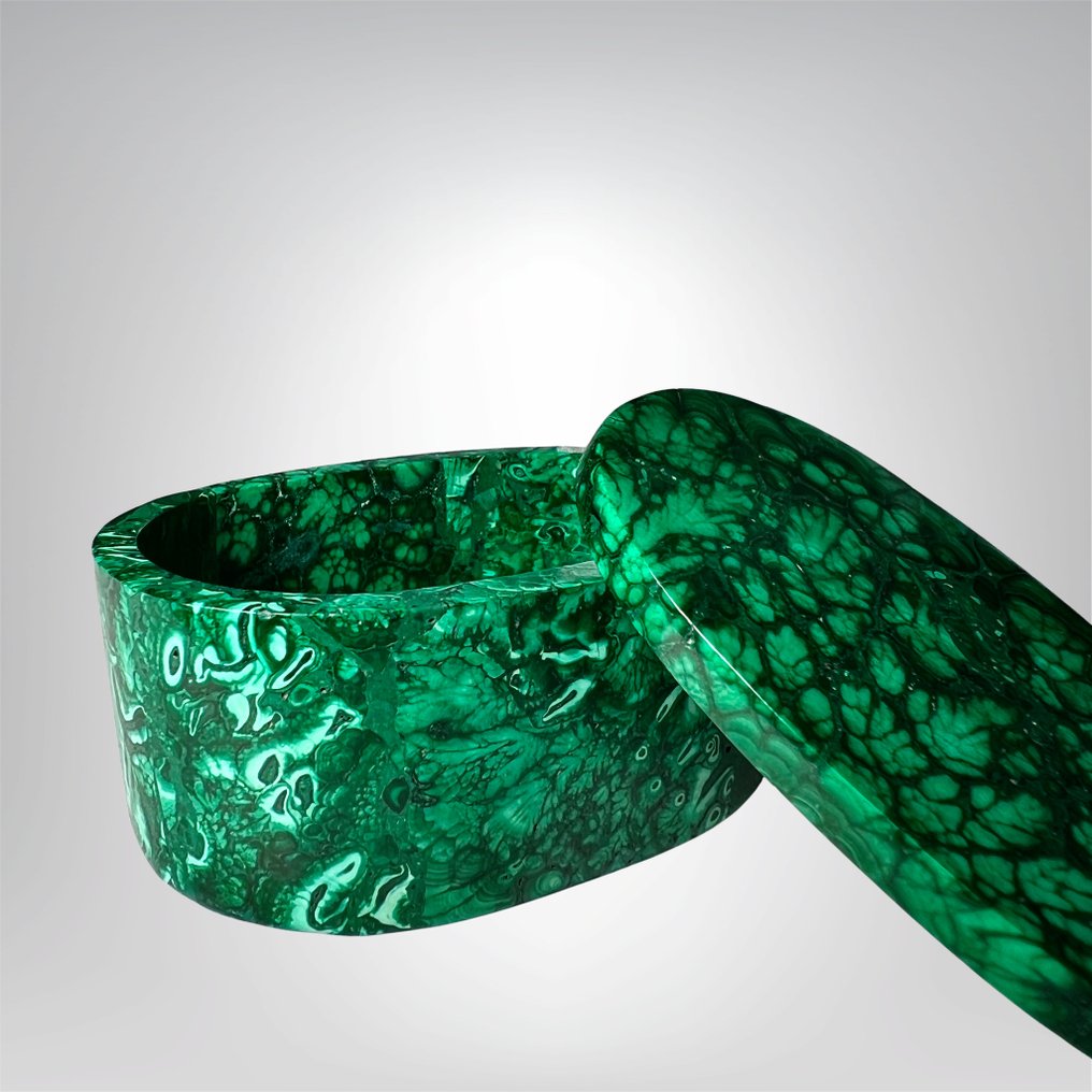 Pudełko z naturalnego malachitu z Konga o najwyższej jakości. pudełko - Wysokość: 40 mm - Szerokość: 80 mm- 260 g - (1) #4.3