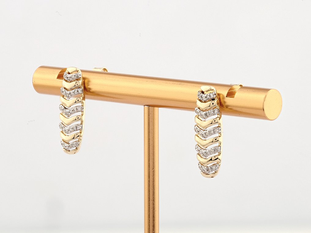 Boucles d'oreilles - 14 carats Or jaune - 0.16ct. tw. Diamant (Naturelle) #2.1