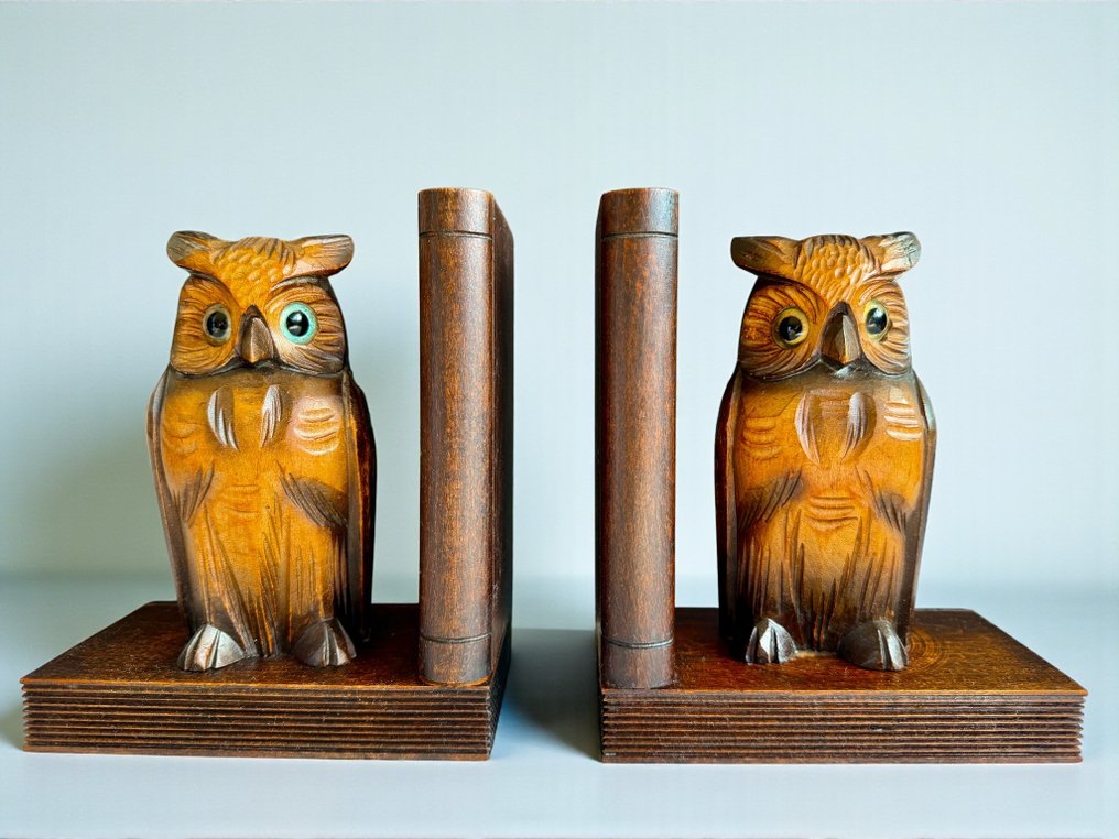 Bookstand Owls - H18cm/1,45Kg - Αγαλματίδιο - 1920's Art Deco - Μάτια από γυαλί από δρυς. #2.1