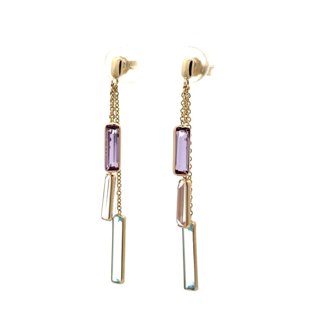 沒有保留價 - 耳環 - 14 克拉 黃金 - 4.00ct. tw. 海藍寶石 - 紫水晶 - 粉色石英 #3.2