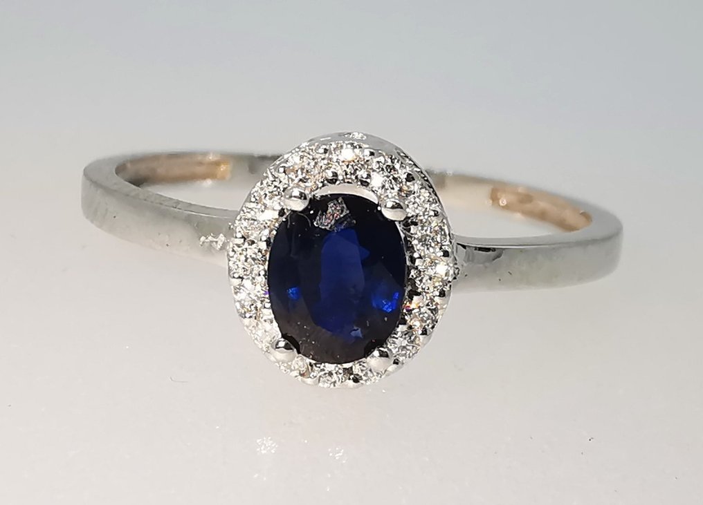 Nincs minimálár - Gyűrű - 18 kt. Fehér arany Zafír - Gyémánt #4.3