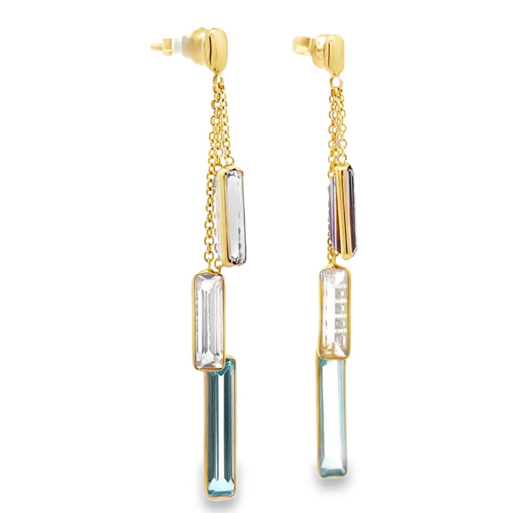 沒有保留價 - 耳環 - 14 克拉 黃金 - 4.00ct. tw. 海藍寶石 - 紫水晶 - 粉色石英 #1.0